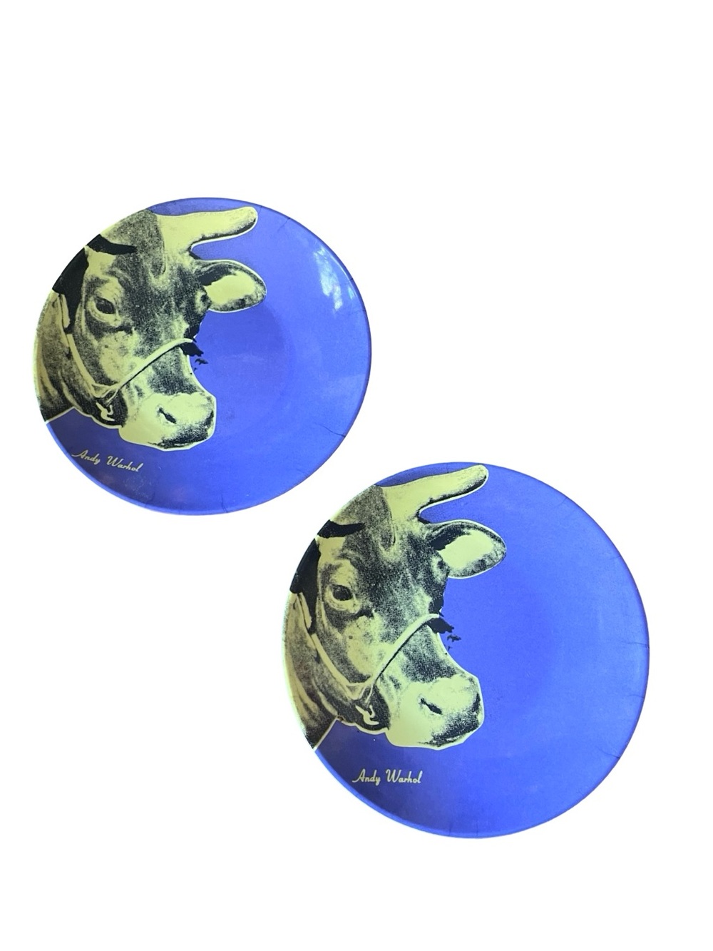 2 Andy Warhol Cow Melamine 5" Plates Tapas Dessert Summer Girl Dinner Picnic